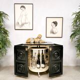 Brutalist bar trolley cocktail bar 'Ebonized oak' Belgium 1970