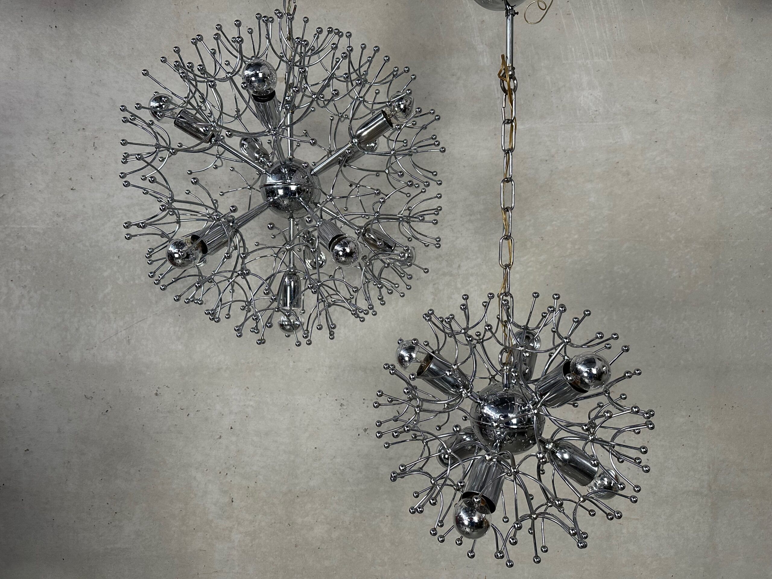 2x vintage Sputnik 'Dandelion' pendant lamp
