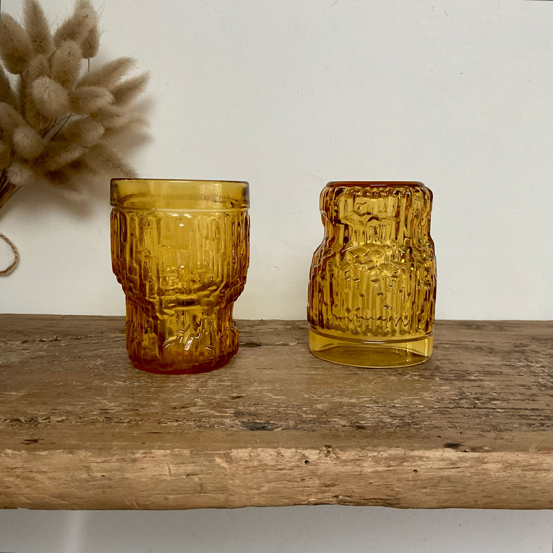 4 vintage amber glasses