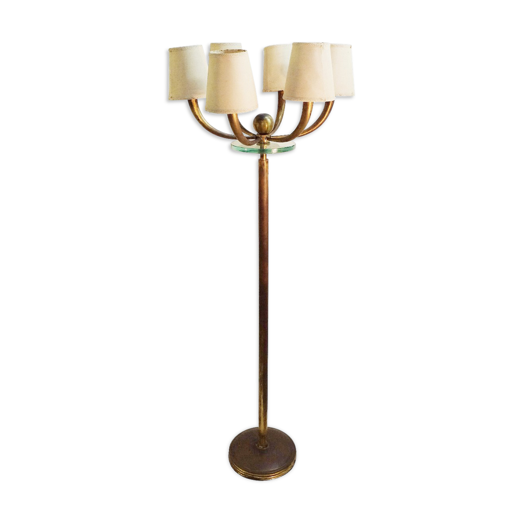 Lampadaire Italien Mid-Century – 6 Bras – Multicolore – Reproduction – Laiton/Marbre