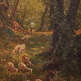 Italian landscape painting with sheep signed C. Bentivoglio