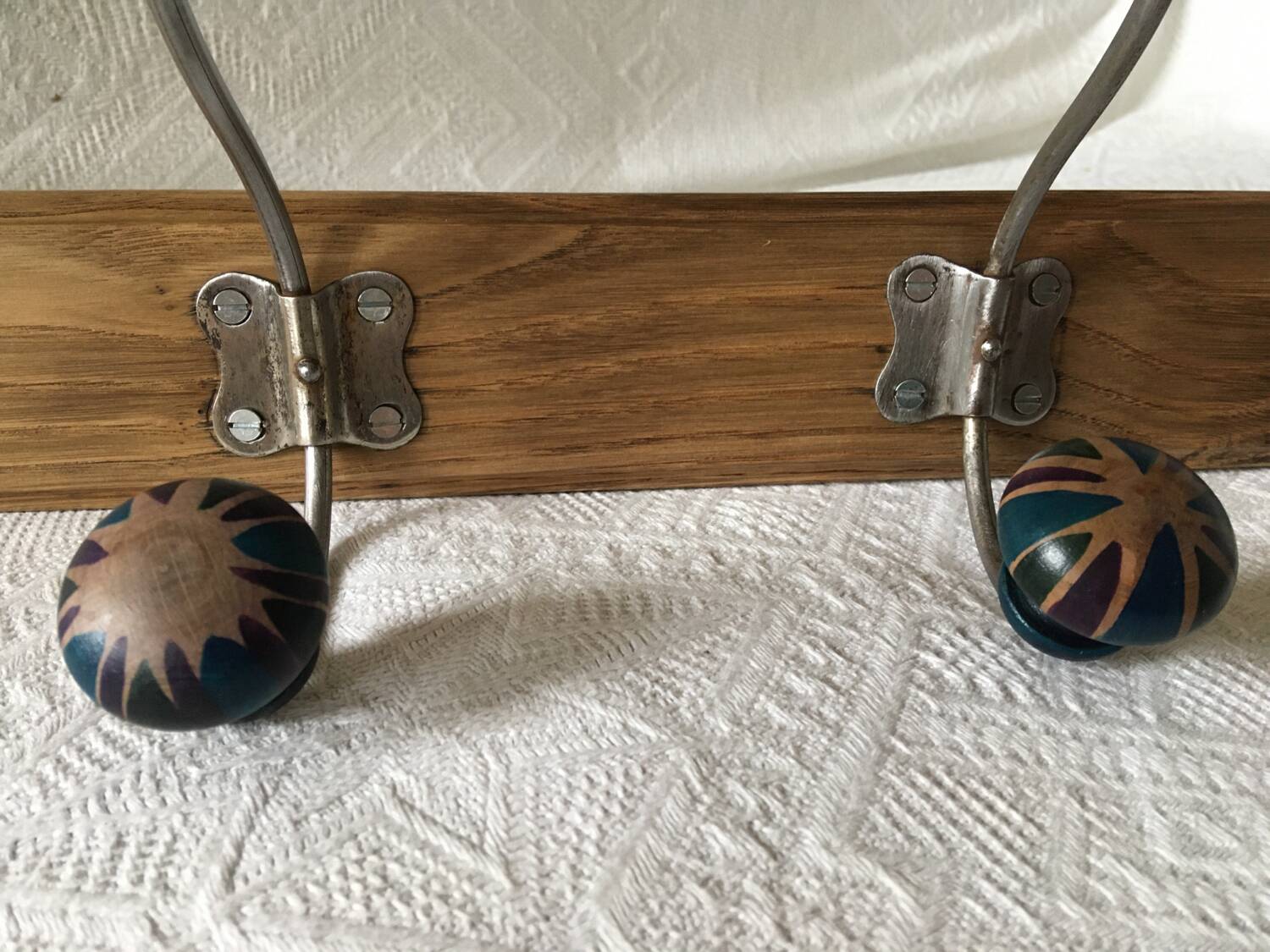 Wooden coat hook with 6 double hooks