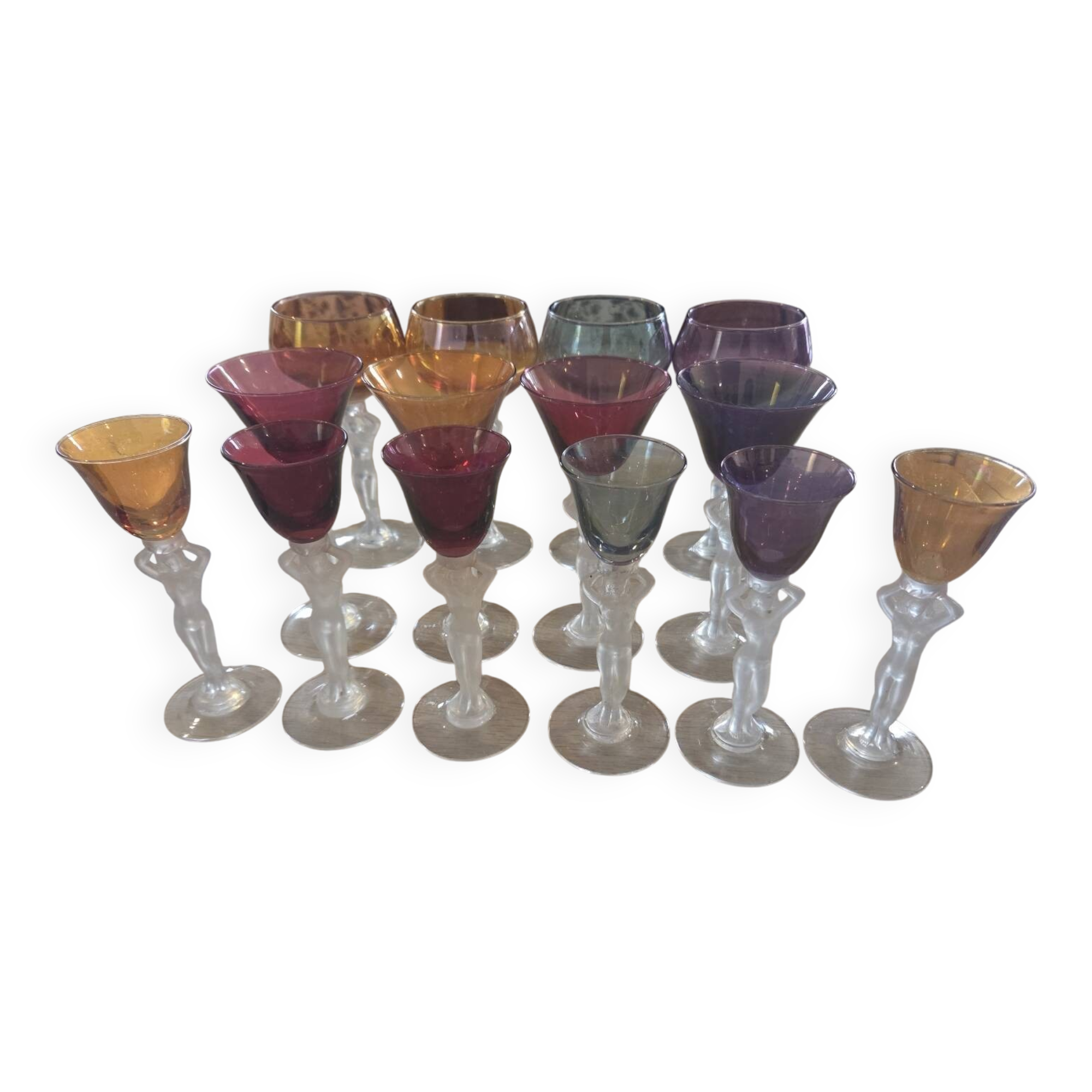 Lot of 14 Royal Bayel Crystal Glasses. Caryatid/Venus Stems