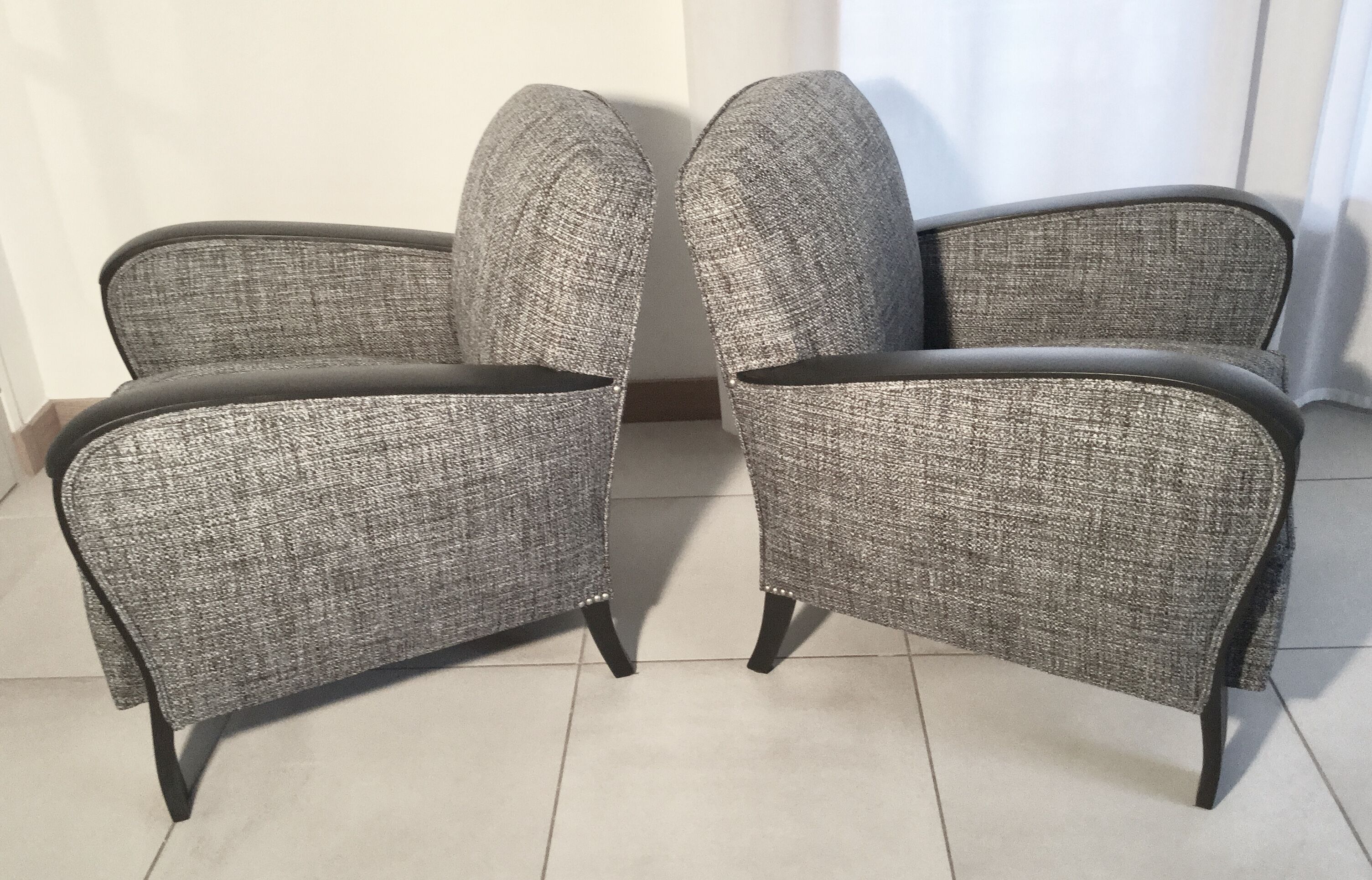 Pair of Studio armchair 1950 fully restored fabric Thévenon.