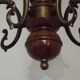 French Mid Century Bronzed Metal & Wood 5 Light Chandelier Glass Shades