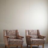 Mid-century modern Danish, pair of oak armchairs with original fabric, 1960s.