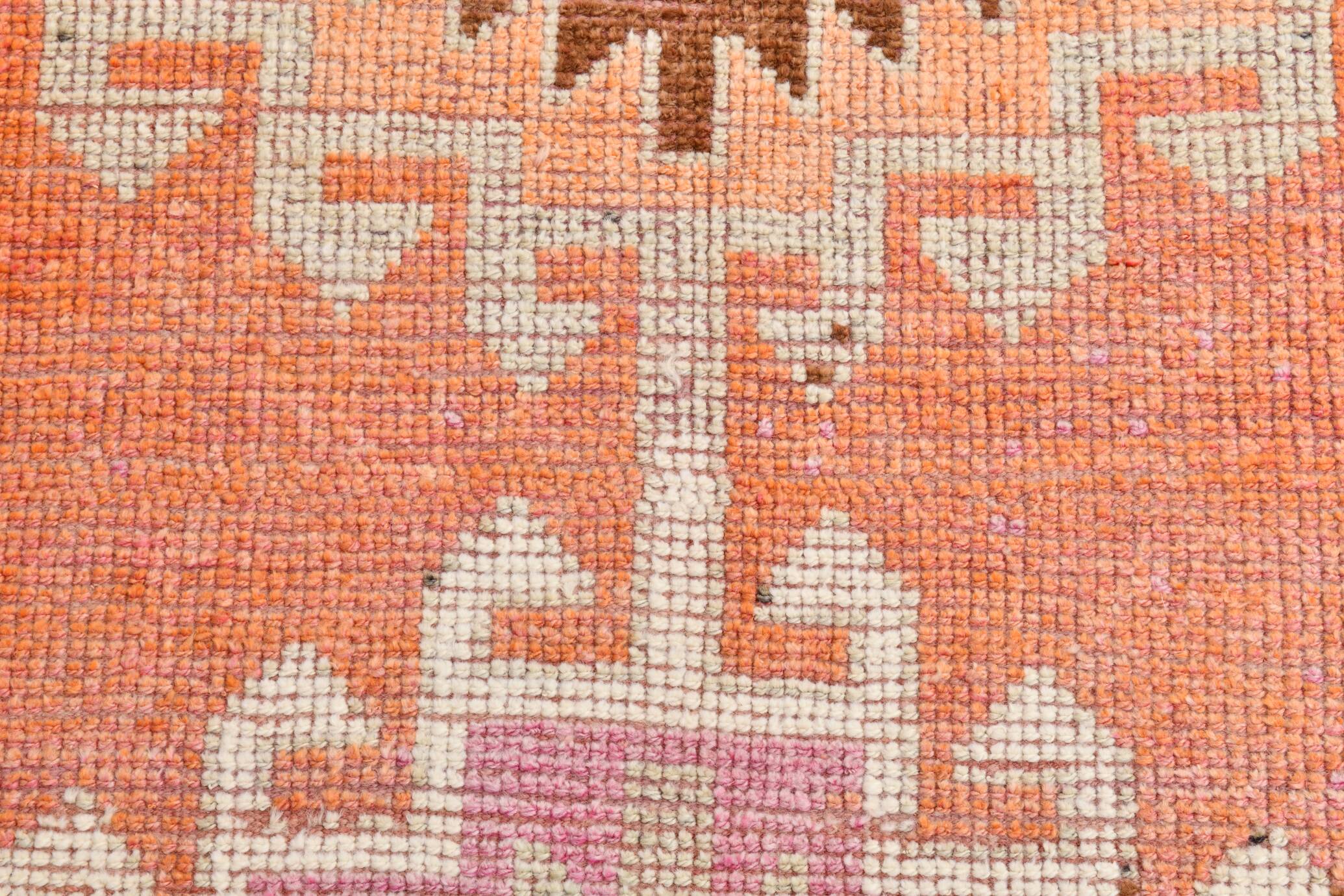 Soft Orange & Pink Star Pattern Handmade Wool Runner Rug, 99x338 Cm