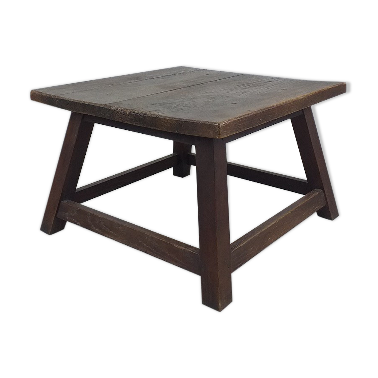 Brutalist vintage oak coffee table 1950 rustic artisanal