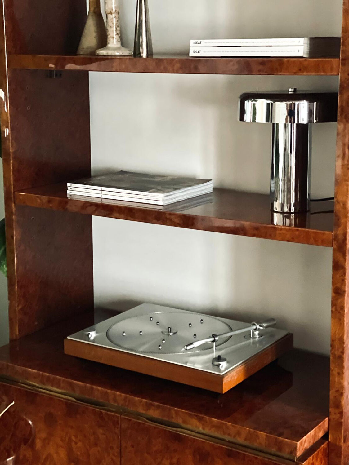 Library in lacquered elm by Jean Claude Mahey, 1970s.