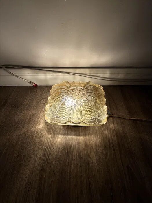 Vintage Glashütte Limburg Flower Glass Flush Light 1960s