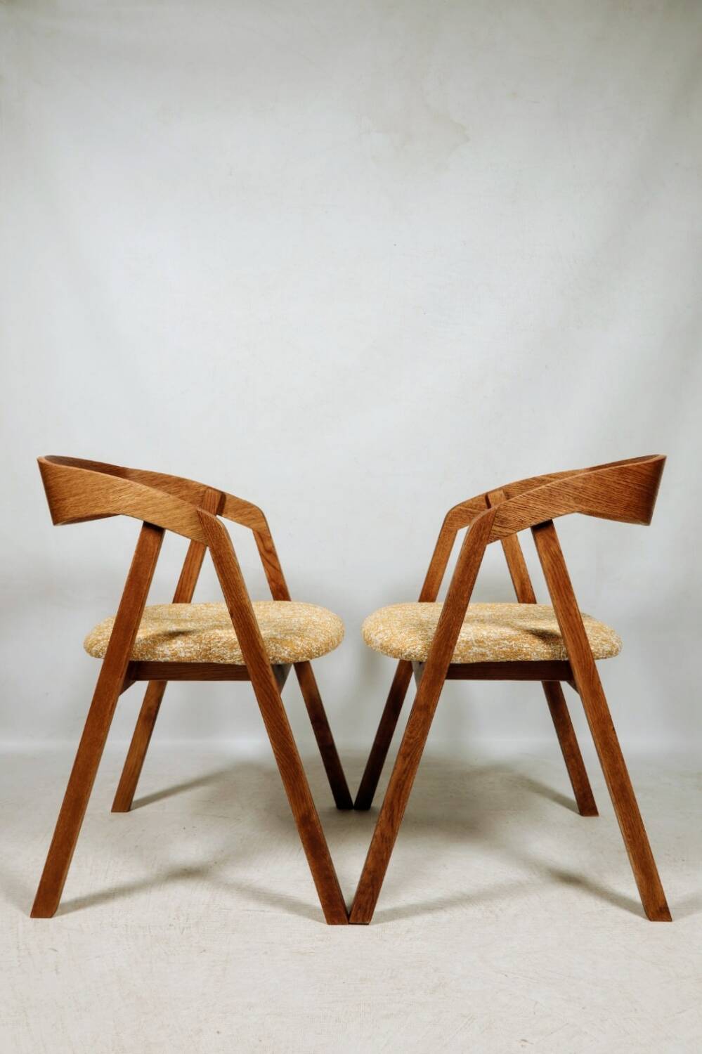 Vintage dining chairs oak wood yellow mellow Boho upholstery
