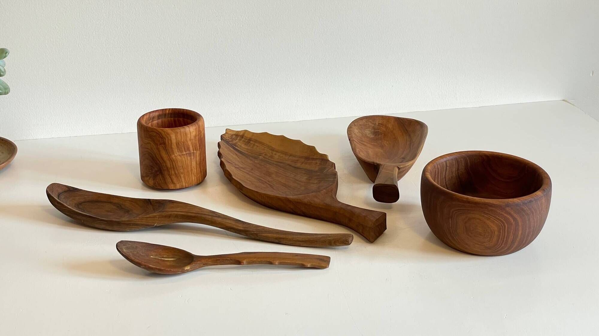 Set of vintage turned and carved wooden cups