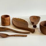 Set of vintage turned and carved wooden cups