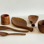 Lot coupelles en bois tourné et sculpté vintage
