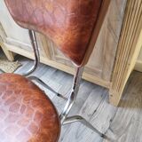 Lot of 4 vintage chairs in skai camel croc effect