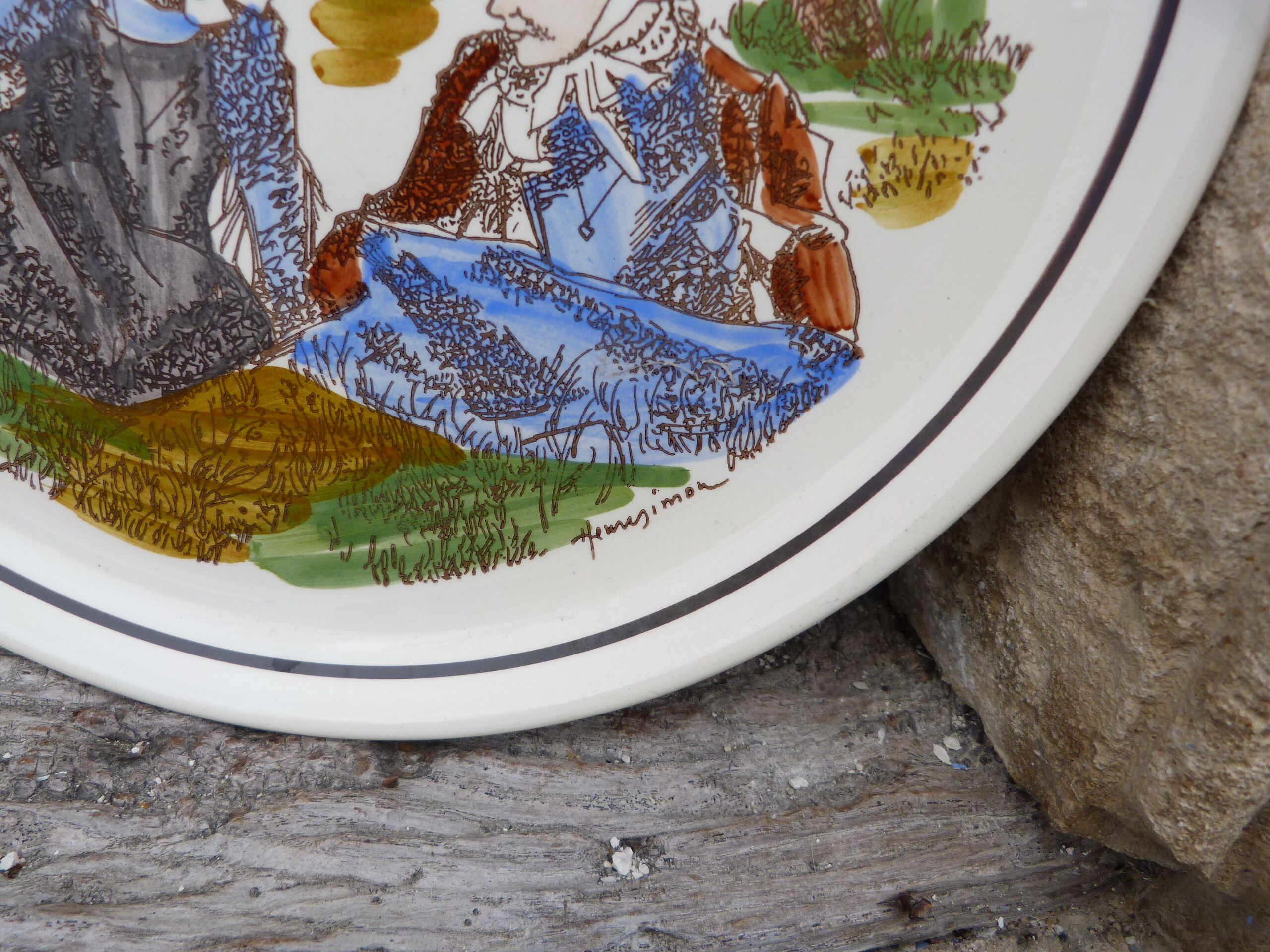Antique decorative plate Pornic ceramic signed Henry Simon