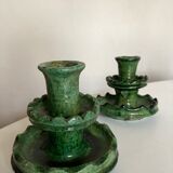 Pair of earthen candlesticks glazed from tamegroute