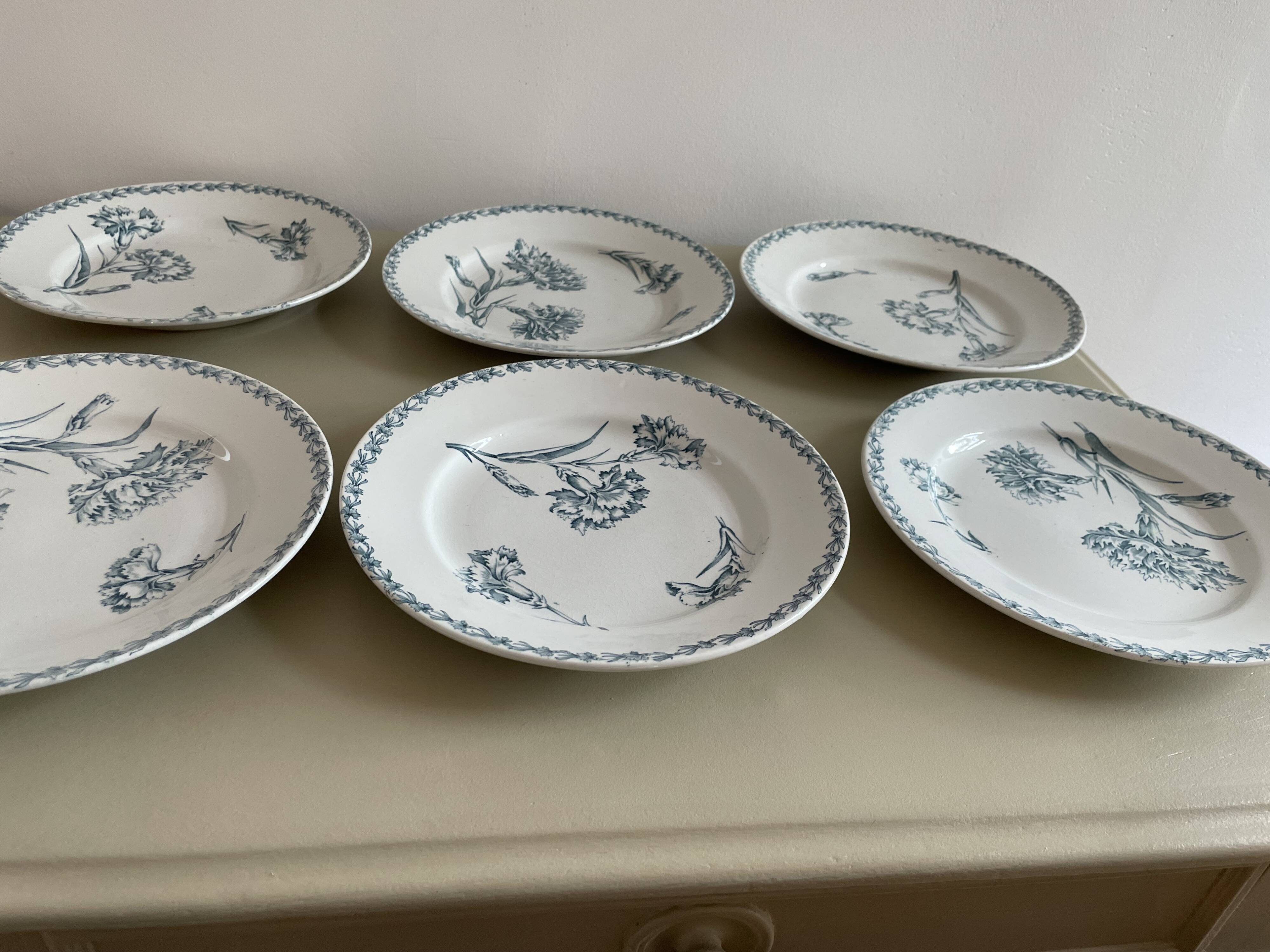 Set of 10 Lunéville ironstone soup plates, Oeillet model