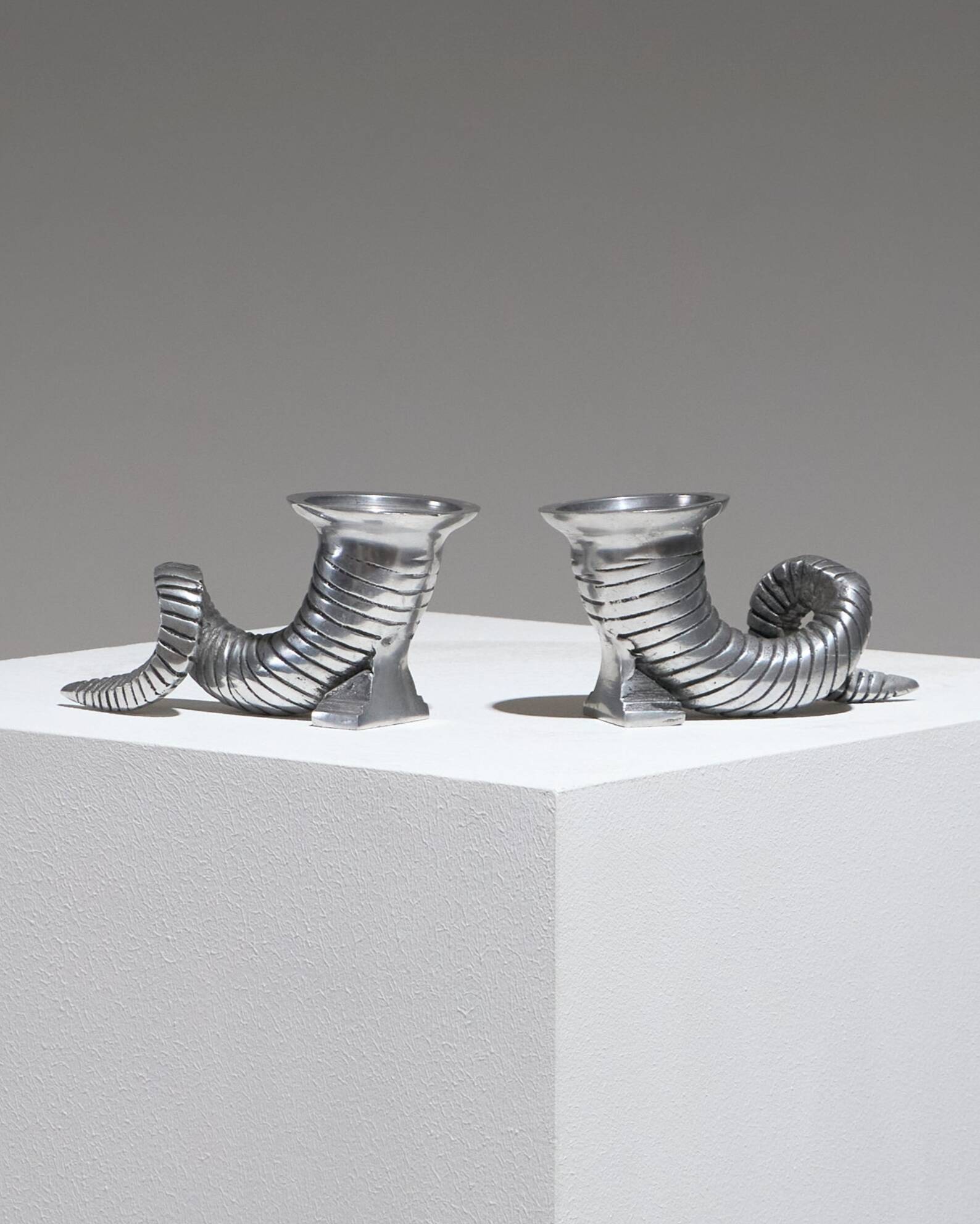 Pair of Horn Silver-Plated Candlesticks, 1960s