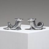 Pair of Horn Silver-Plated Candlesticks, 1960s