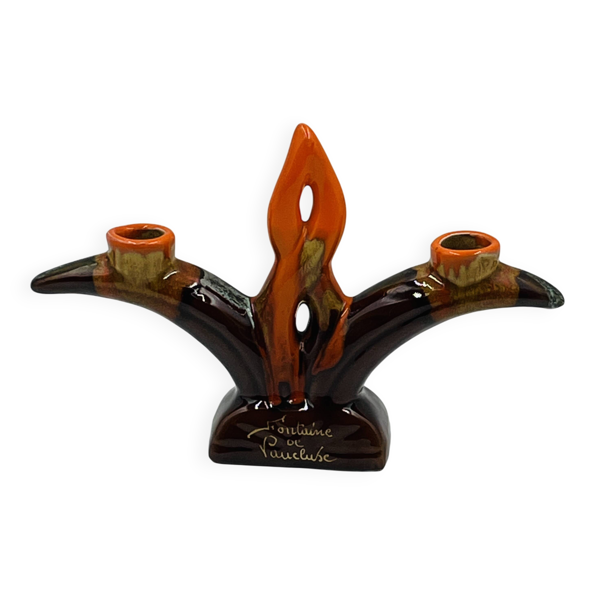 Double candlestick Vallauris Fontaine de Vaucluse vintage ceramic