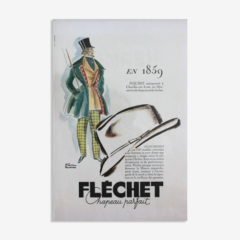 Affiche vintage originale publicité chapeau Flechet - années 1950