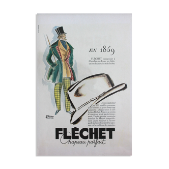 Affiche vintage originale publicité chapeau Flechet - années 1950
