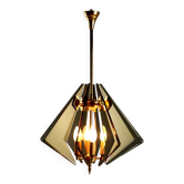 Suspension vintage en laiton et verre design Italie années 1960