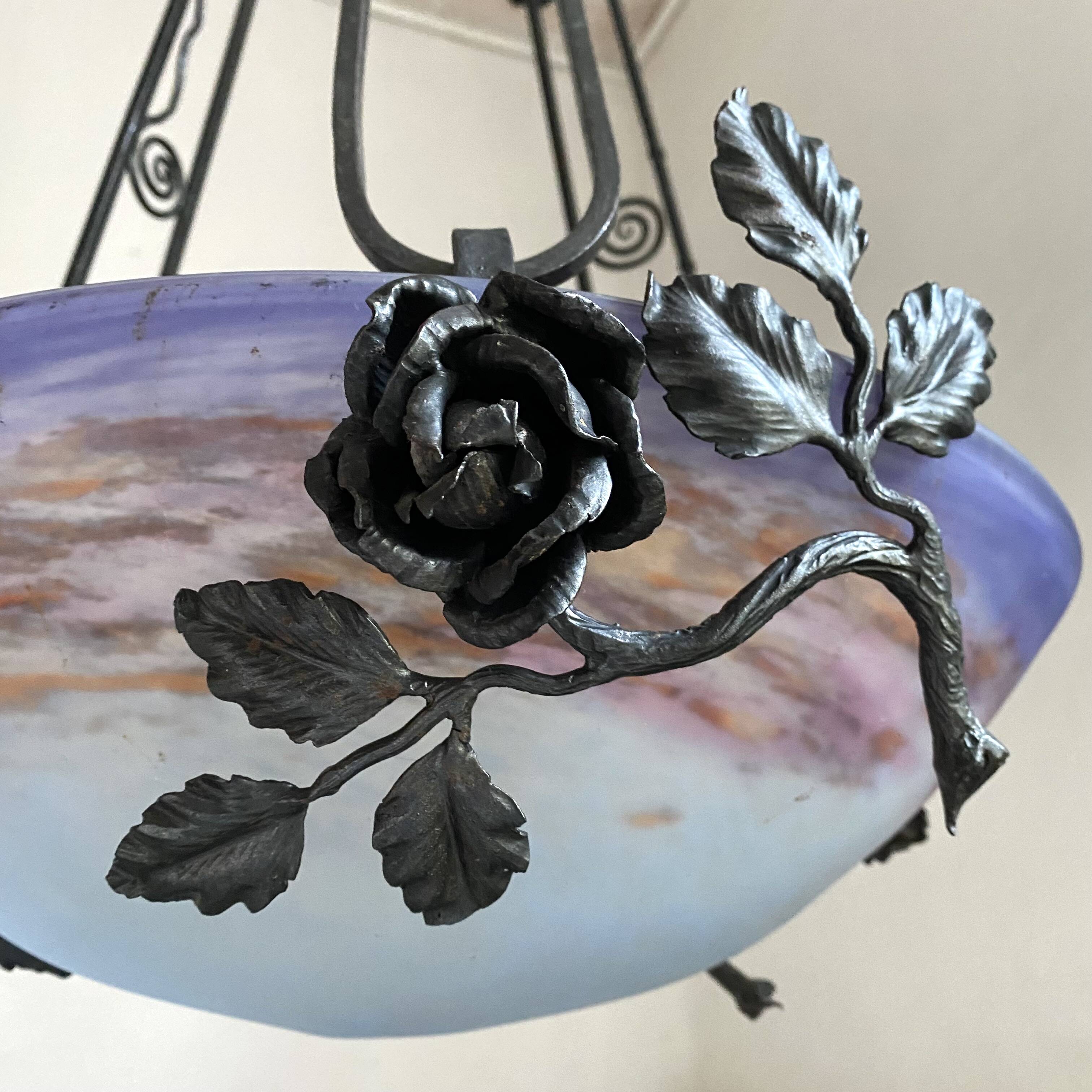 Art Nouveau suspension pâte de verre signed Degué