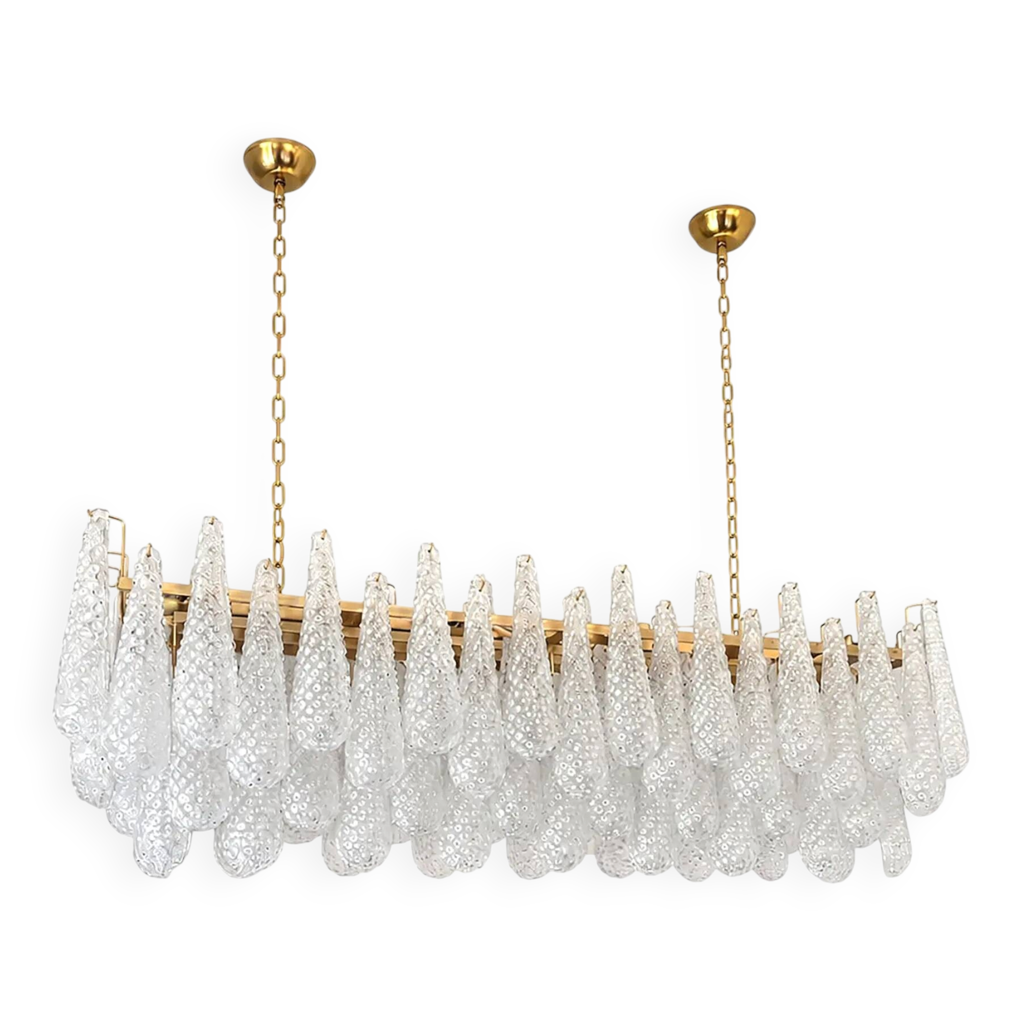 Contemporary Clear “Conchiglie” Murano Glass Rectangular Gold Chandelier by