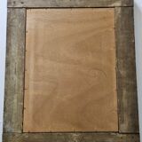 Old mirror, wooden bark frame with rustic patina, 65 cm by 50 cm