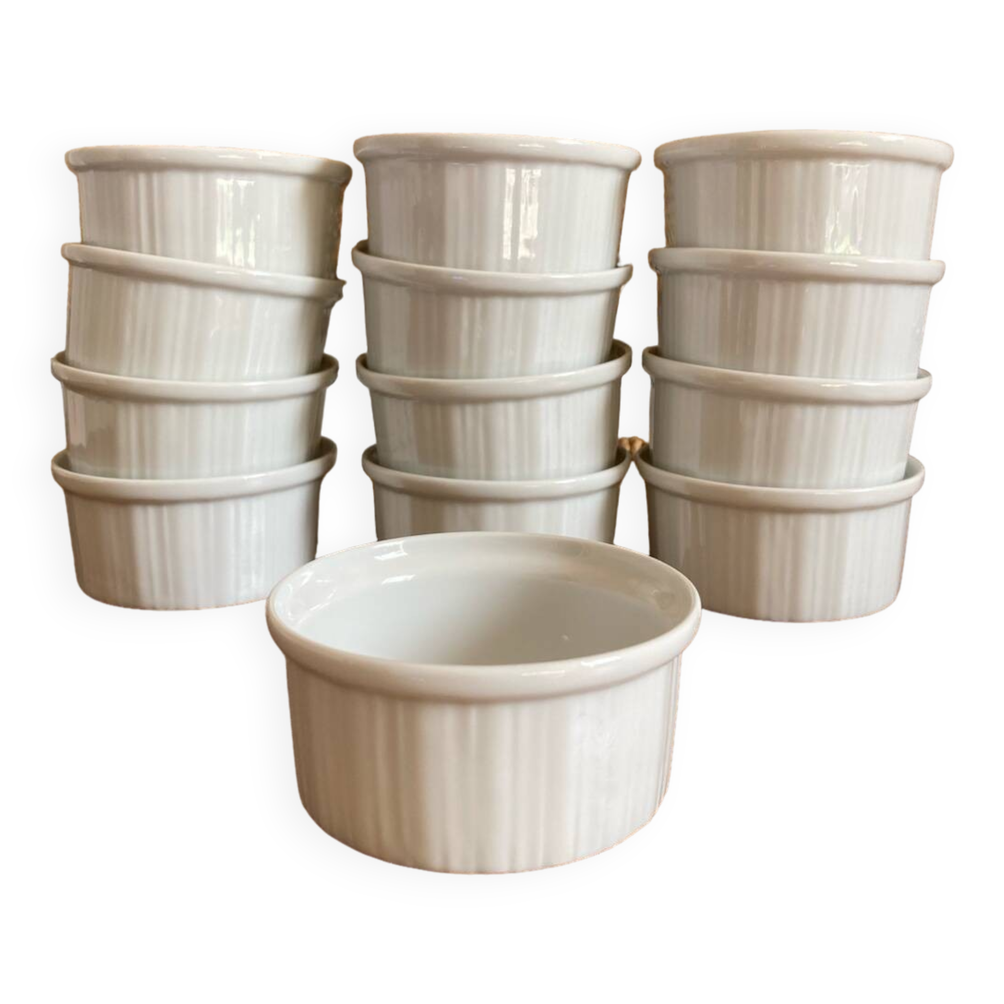 Set of 13 white porcelain ramekins cnp france