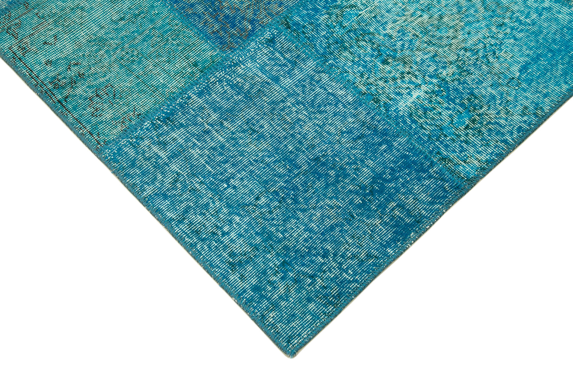Hand-knotted oriental overdyed 170 cm x 244 cm turquoise patchwork rug