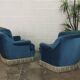 Pair of blue velvet armchairs with fringes