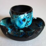 Pair of Vallauris fat lava blue egg cups from the 50s/60s