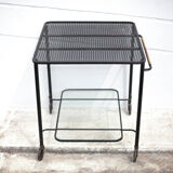 Mathieu Matégot rolling table, steel and brass service, 50s