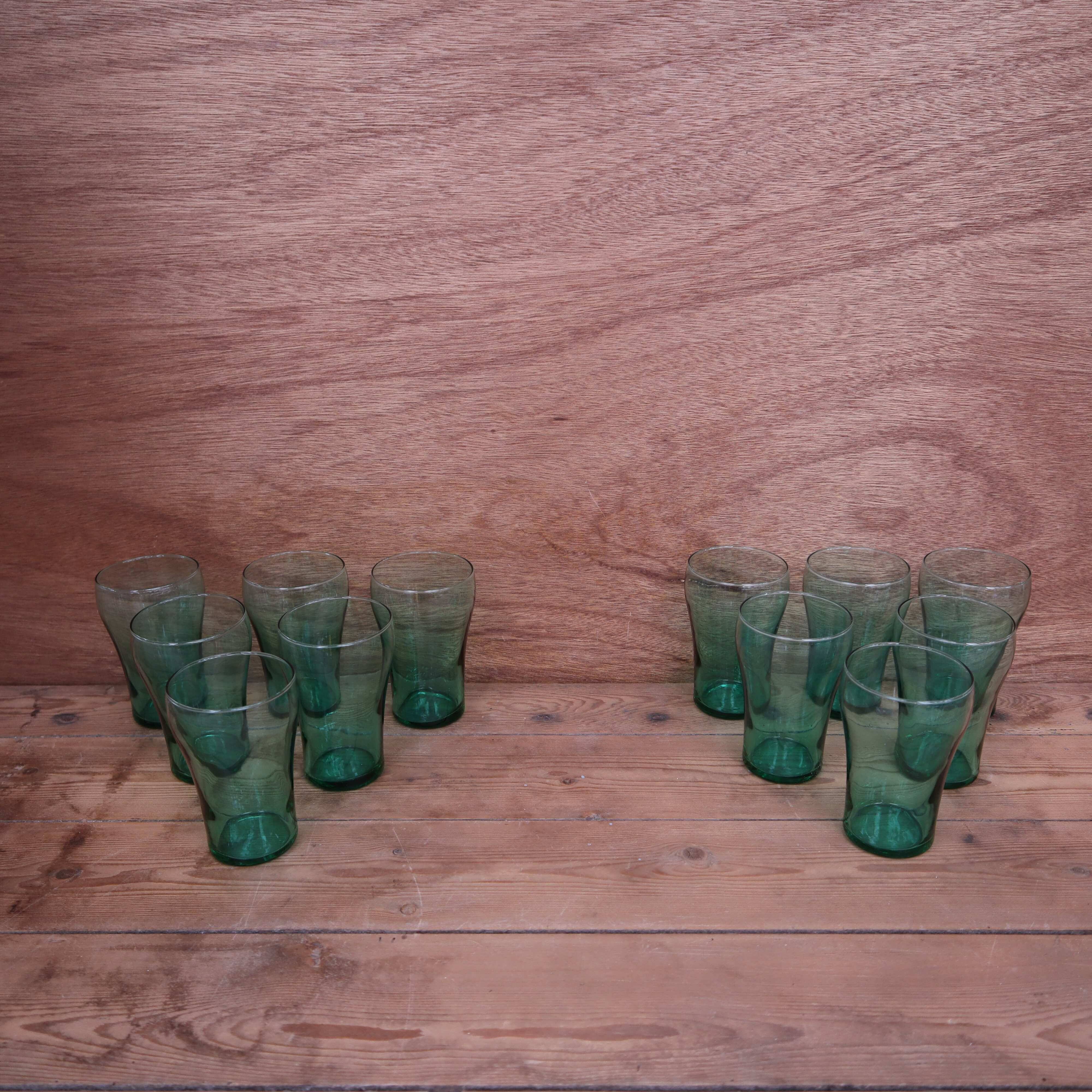 Set of 6 green glass glasses 1970