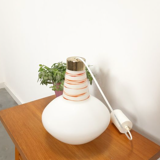 Vintage glass pendant lamp with red orange stripes, Zukov