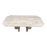 Vintage italian travertine and brass dining table 1970s