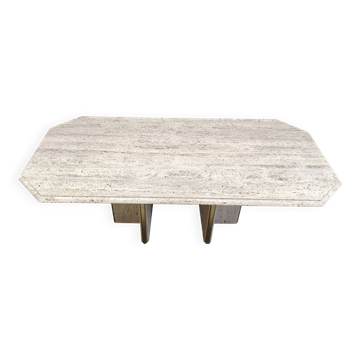 Vintage italian travertine and brass dining table 1970s