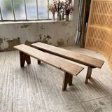 Oak farmhouse table and its two benches