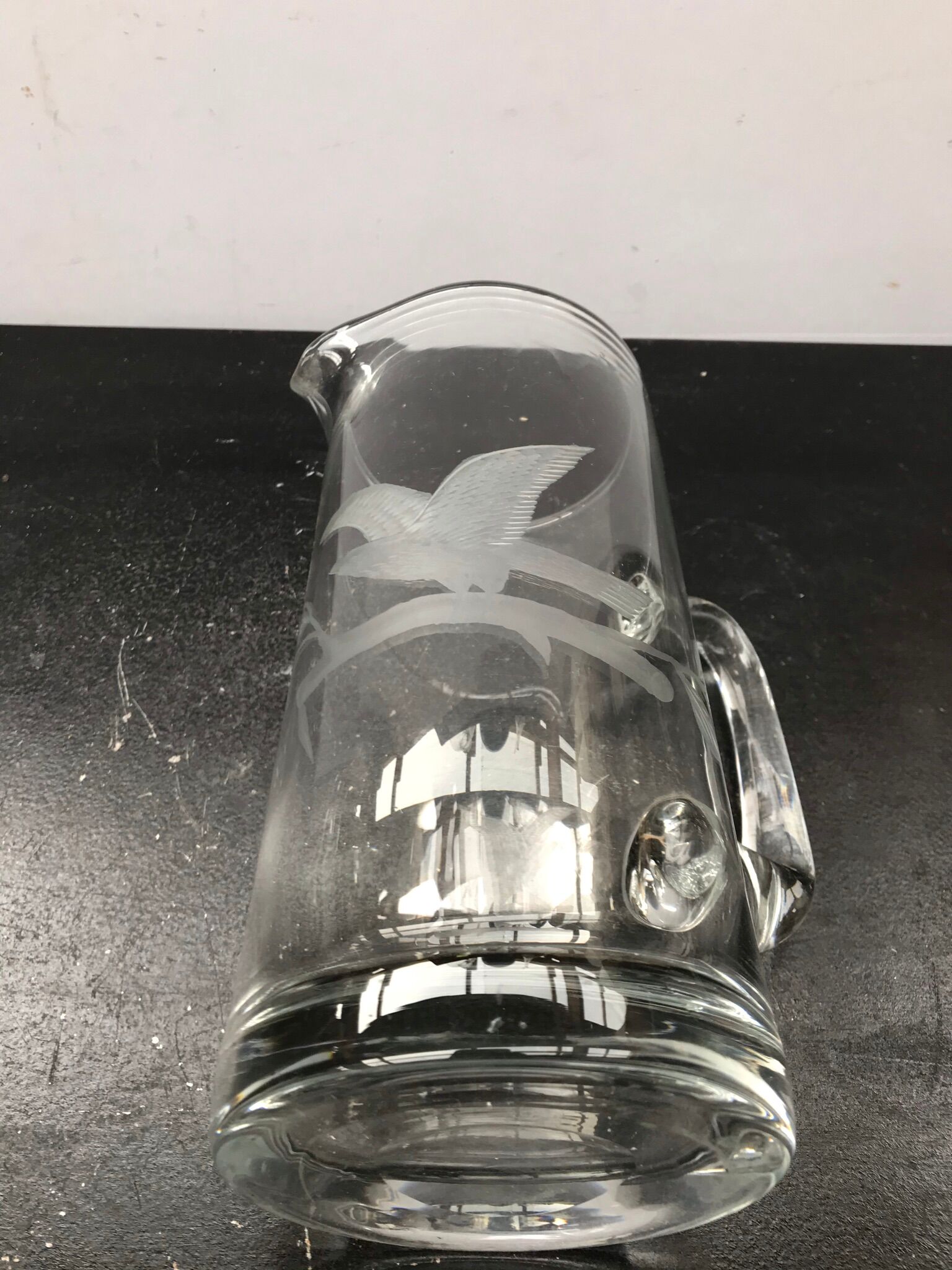 Former Pitcher Carafe Glass Blown Transparent - Engraving Eagle Vintage Kitchen
