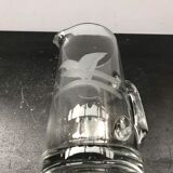 Pichet carafe verre soufflé transparent avec gravure aigle cuisine vintage