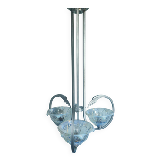 Old art deco style pendant light in Ezan glass and metal