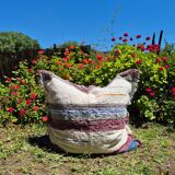 Handmade pouf cover - handwoven recycled cotton - 120 x 120 cm