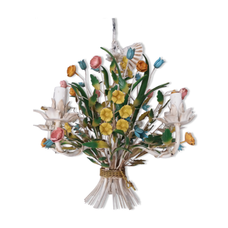 Lustre en tôle peinte bouquet de fleurs
