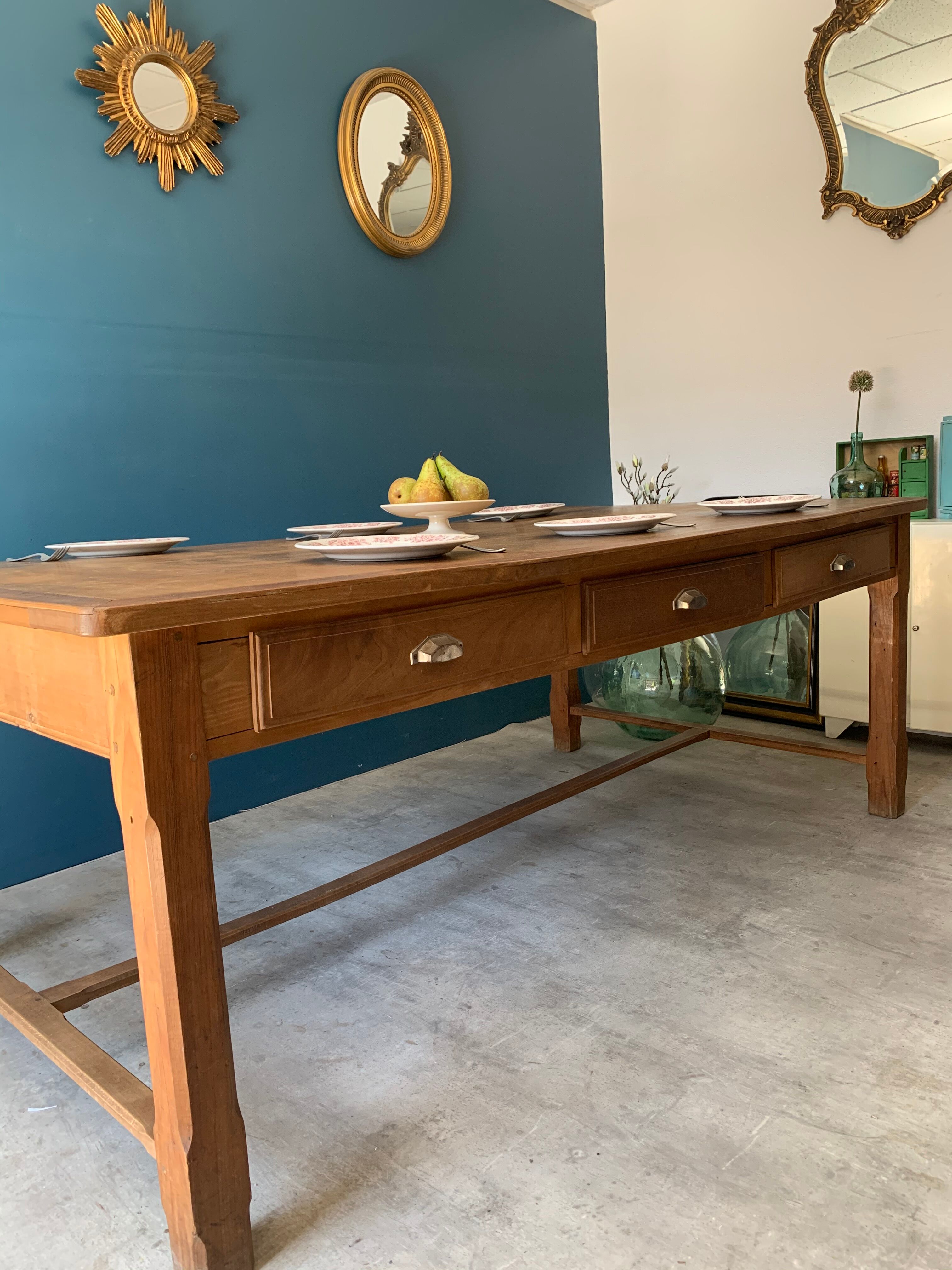 Farm table with 6 drawers