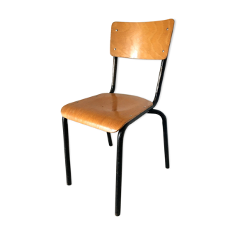 Vintage beech school chair and black steel foot