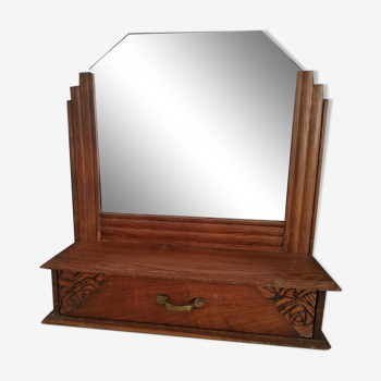 Ancien miroir avec tiroir en bois à suspendre art déco