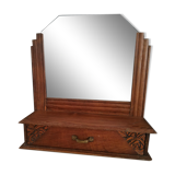 Old mirror with wooden drawer to hang art deco